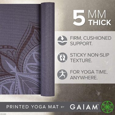 Йога мат Gaiam Premium 5 мм – неслизька тренувальна фітнес-мат для йоги, пілатесу та фітнесу (172,7 x 61 x 5 мм)