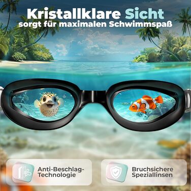 Дитячі маски для плавання Kidverse - 6-16 років, з UV-захистом та антизапотіваючим покриттям, чорні