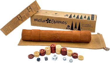 Дорожнє нарди Melia Games B-Ware зі шкіри нубук з дерев'яними фішками, з косметичними дефектами