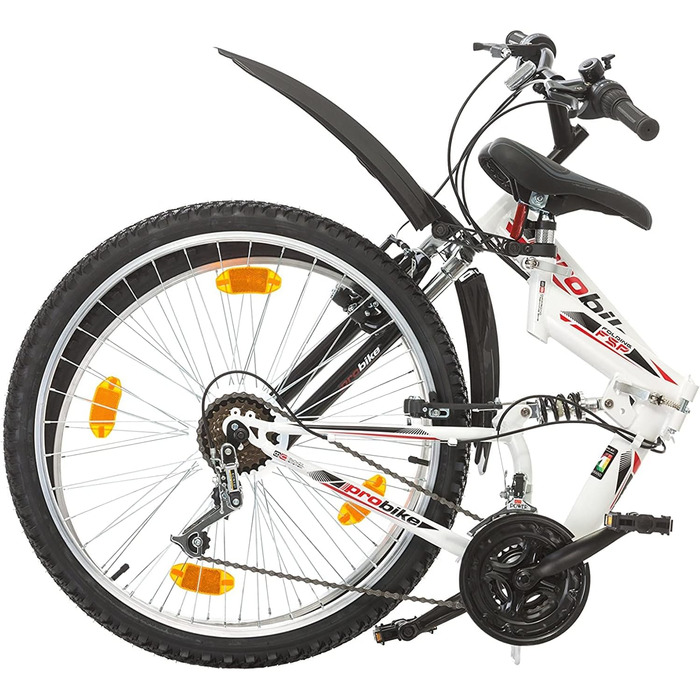 Складаний велосипед Probike Multibrand 26 дюймів, 18 швидкостей, повна амортизація, для чоловіків, жінок та підлітків, чорний з червоним, зріст 160-180 см