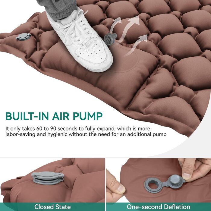 Надувний килимок для кемпінгу YITAHOME з самонадуванням, ультралегкий, з вбудованим насосом та подушкою. Ідеально для відпочинку на природі, подорожей, кемпінгу та піших прогулянок (пустельний жовтий)