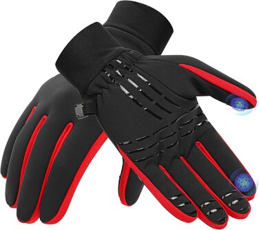 Зимові рукавички для катання на лижах та велосипеді з сенсорним екраном, Winddicht, теплі, WF709, зелені (чорно-червоні), розмір S