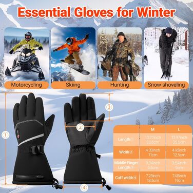 Греючі рукавички USB з підігрівом 20000mAh для чоловіків та жінок, 7.4V, 3 температурні режими, сенсорний екран, водонепроникні, антиковзкі, для зимової роботи на вулиці, чорні