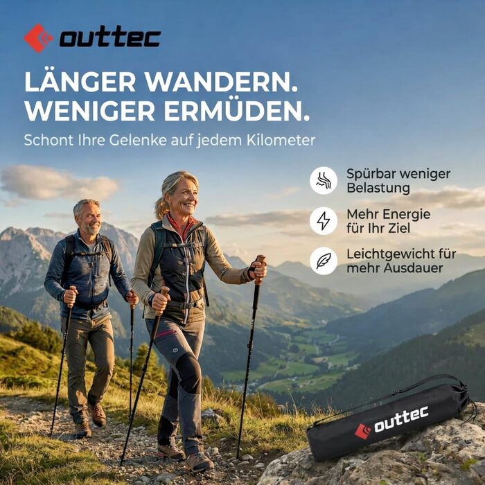 Телескопічні трекінгові палиці для скандинавської ходьби та гірських походів, ультралегкі палиці для Nordic Walking з гумовими наконечниками, регульовані (65-135 см), чорні