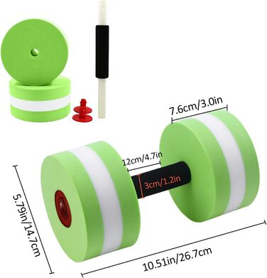 Набір з 2 аква-гантелей для фітнесу у воді, пінопластові, з ручками, для чоловіків та жінок (зелені)
