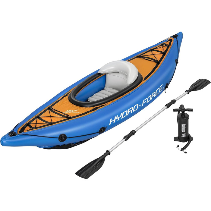 Надувний каяк Hydro-Force Cove Champion для 1 особи, з ручним насосом, веслом та сумкою, синій