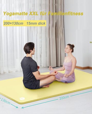 Йога мат RYTMAT XXL 200x130 см: фітнес мат для йоги, фітнесу, занять з дітьми та для людей похилого віку (10/15/20 мм, бірюзовий/жовтий)