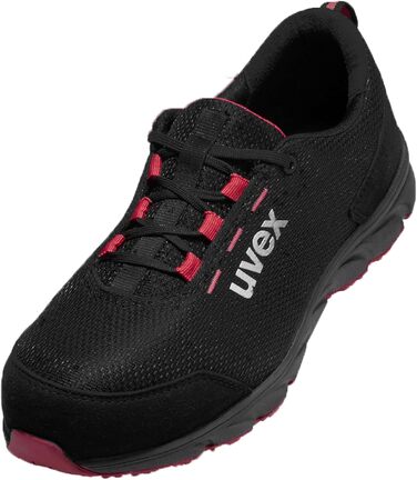 Робоче взуття Uvex 1 Dynam-x S1 PL - легке, дихаюче, металозахисту немає, ESD, антиковзаюче, чорно-червоне, розмір 40 EU, для чоловіків та жінок, веганський, ширина 11