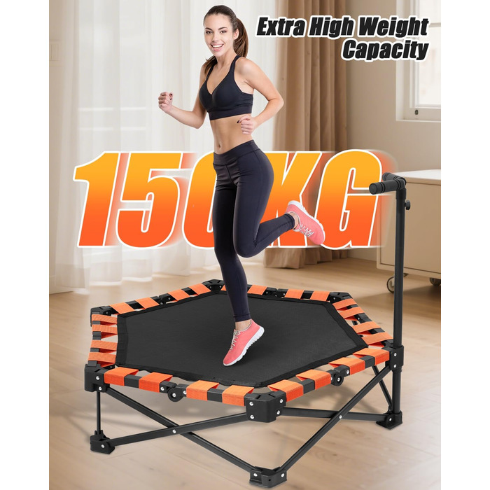 Трамплін для фітнесу Ø106 см, складаний з регульованою штангою, вантажопідйомність 150 кг, без встановлення, стабільний та тихий, для дітей та дорослих