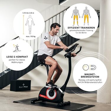 Велотренажер SportPlus Compact, 24 рівні навантаження, ергометр, вимірювання пульсу, сумісний з додатками, до 120 кг, німецький дизайн