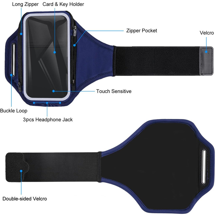 Спортивний браслет для телефону з кишенею для навушників, чохол для телефону для бігу 6.9 дюймів, тримач для iPhone 17 16 15, спортивний браслет, знімний тримач для телефону, для бігу (блакитний)