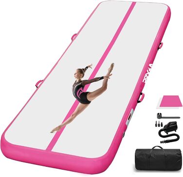 Гімнастична мат Air Matte Track 3M/4M/5M/6M, килимок для акробатики та гімнастики 10/20см заввишки з повним аксесуаром, надувний килимок для дому та вулиці, йога, м'ятно-зелений/чорний (Рожевий Air Mat, 300*100*20см)