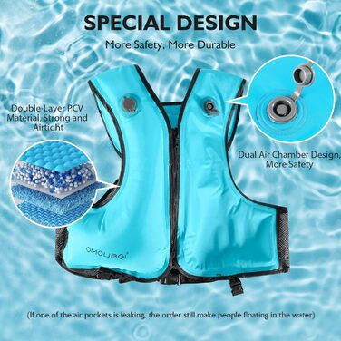 Надувна рятувальна жилетка для дорослих, до 100 кг та 150-200 см, регульована двокамерна, висока видимість для каяку, SUP, серфінгу, дайвінгу (відповідно до стандарту ЄС) Помаранчевого кольору