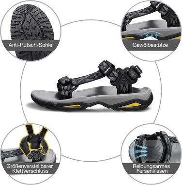 Сандалі жіночі спортивні Trekking Damen Schwarz для активного відпочинку та подорожей, з підтримкою склепіння стопи, чорні, 42 EU