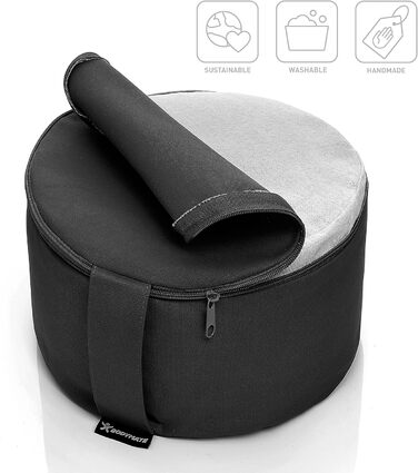 Подушка для йоги та медитації BODYMATE кругла 31 см, чорна. Наповнювач - лушпиння гречки, чохол - 100% бавовна.