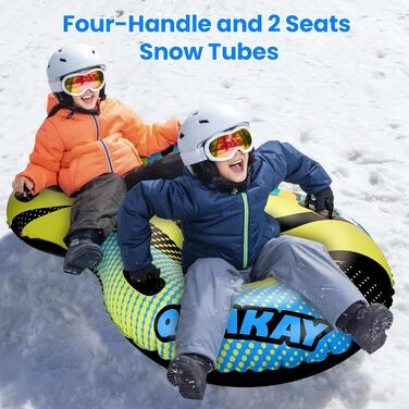 Надувний сніговий тюб з буксирувальною лінією, 47-49-68 дюймів. Міцний корпус, зносостійкий та морозостійкий матеріал. Зимовий спорт для дітей та дорослих. Подвійне сидіння 68 дюймів