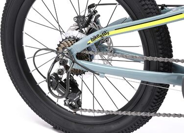 Дитячий гірський велосипед BIKESTAR 20 дюймів, алюмінієвий, 7-ступінчаста Shimano, дискові гальма, амортизаційна вилка, для дітей 6-9 років