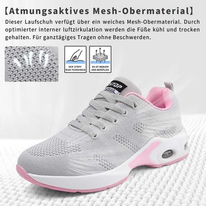 Жіночі кросівки для бігу та ходьби: спортивні, дихаючі, з ортопедичною підтримкою, підошва з повітряною подушкою, для залу та вулиці, сірі та рожеві, розмір 38 EU