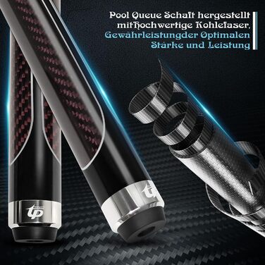 Більярдний кий з карбону, 58 дюймів, 12.5 мм наконечник, 20/21 унція, для аматорів та професіоналів