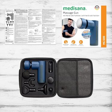 Масажний пістолет Medisana MG 600 з електричним підігрівом та охолодженням, для розслаблення м'язів, 7 насадок, 3 режими вібрації