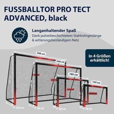 Ворота для футболу HUDORA Pro Tect Advanced – міцні та стійкі для дітей та дорослих – для гри на вулиці з сіткою та захисним покриттям – легка збірка – біло-чорний колір, 240 x 160 см