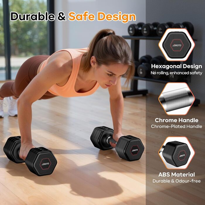 Набір гантелей JOROTO 4-в-1, регульовані гантелі, 2 шт., 2–5 кг, хромоване покриття, неслизький грип, для чоловіків та жінок, силові тренування, фітнес, домашні тренування (чорний)