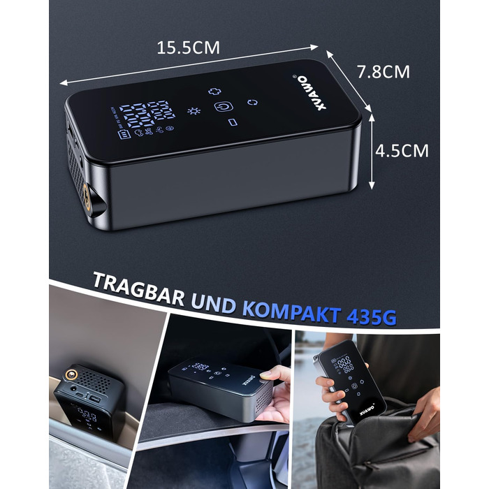 Електричний міні-компресор для накачування шин: насос для велосипеда, авто, мотоцикла, електровелосипеда та м'ячів з цифровим дисплеєм та акумулятором