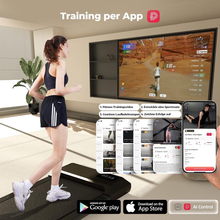 Бігова доріжка MJWW Walking Pad з APP-керуванням, для дому, підтримка AI-тренувань, багатокористувацькі забіги, до 159 кг, чорна, 90 см, сумісна з high-tech пристроями