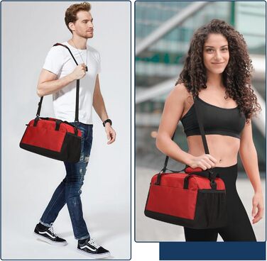 Спортивна сумка маленька з відділенням для мокрого - 35x20x20 см, ручна поклажа, міні-дуфл-сумка з кількома відділеннями для спорту, відпочинку, коротких подорожей (червона, 35 см)