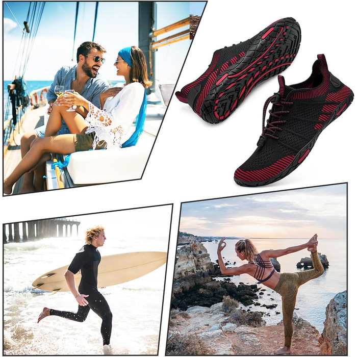 Водні черевики WateLves для чоловіків та жінок, шкарпетки для плавання, аквашузи для серфінгу, дайвінгу, фітнесу, чорний/червоний, 43 EU