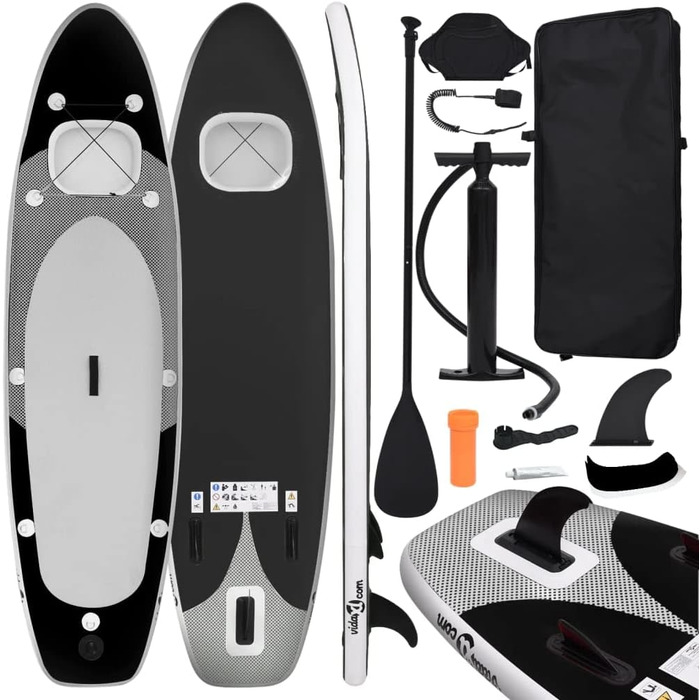 Надувна SUP-дошка для дорослих vidaXL, 330x76x10 см, чорна, комплект для сапсерфінгу з веслом