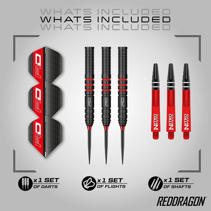 Дротики RED DRAGON Milano RS з вольфраму 21-26 г з оперенням і стрижнями