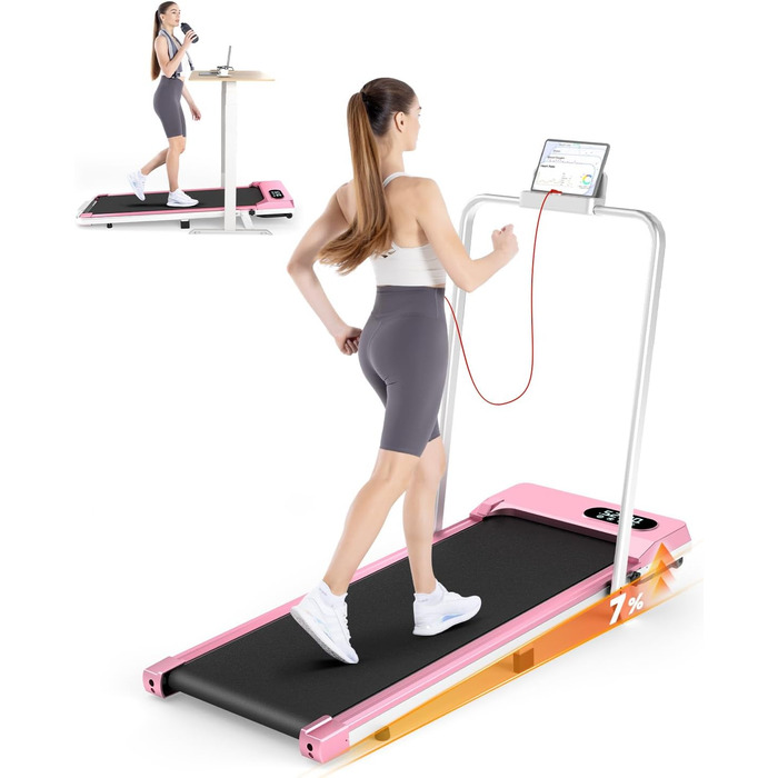 Walking Pad Klappbar з нахилом - 4 в 1 біговий килимок з нахилом 7% для дому (Рожевий)