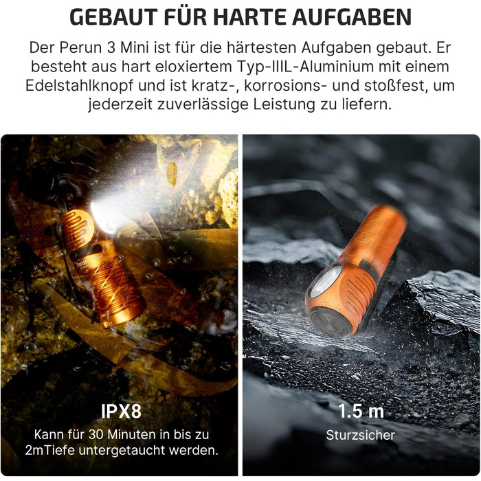 Ліхтар налобний Olight Perun 3 Mini LED, 920 люмен, перезаряджається, з червоним світлом, 8 режимів, IPX8, для активного відпочинку, риболовлі, чорний (оранжевий)