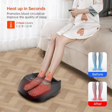 Масажер для ніг Snailax Shiatsu з пультом дистанційного керування. Електричний масажер для ніг для зняття болю, покращення циркуляції, фасціїту, глибокого масажу та компресії. Вібраційний підігрівач для ніг, подарунок для жінок.