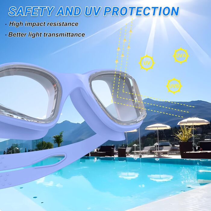 Окуляри для плавання Schwibrille з HD-лінзами, антифог, UV-захист, герметичні, зручні - для дорослих, басейн/відкрита вода, фіолетові