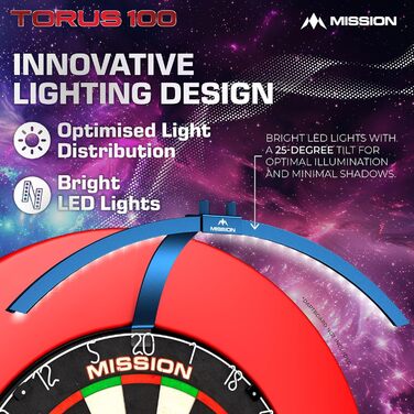 LED освітлення для дартс Mission Darts TOR100 Torus 100, портативна складна система підсвітки для дартсу, для подорожей