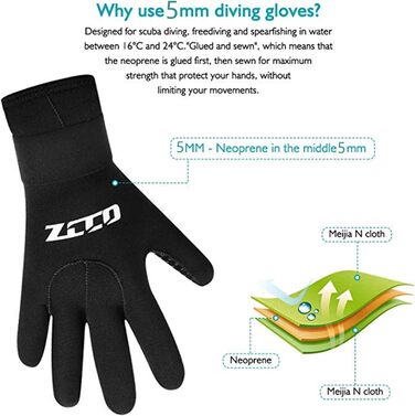 Рукавички для дайвінгу ZCCO 3 мм з неопрену, антиковзні, з регульованим ремінцем для чоловіків та жінок (XL)