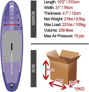 Надувна SUP-дошка Aqua Marina Coral 310 см, фіолетова, для веслування стоячи