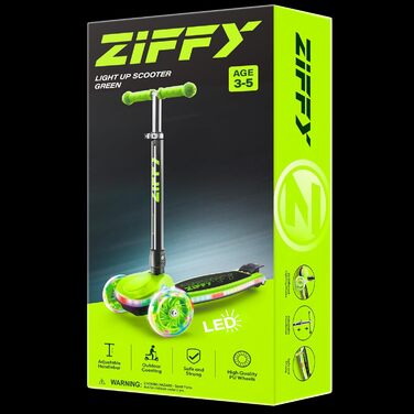 Самокат дитячий Ziffy з підсвіткою LED, регульована висота керма, зелений - до 110 кг