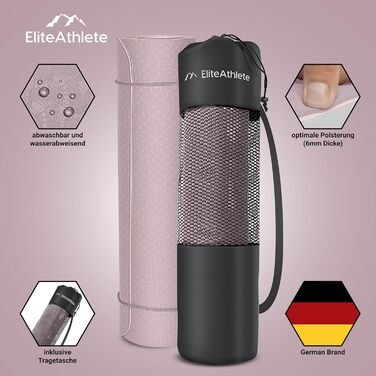 Йога-мат EliteAthlete 183×61×0,6 см, спортивний килимок для фітнесу, пілатесу, нековзкий, з ременем і чохлом
