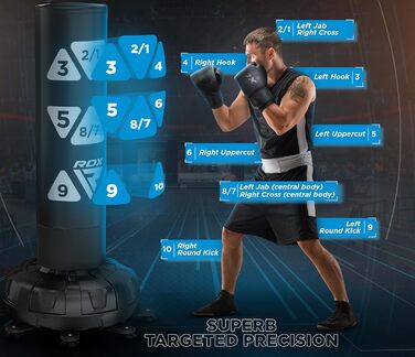 Стенд-бокс RDX 6FT 330LB для дорослих, комплект з рукавичками та чохлом XXL, чорний. Ідеально для MMA, кікбоксингу, бойових мистецтв.