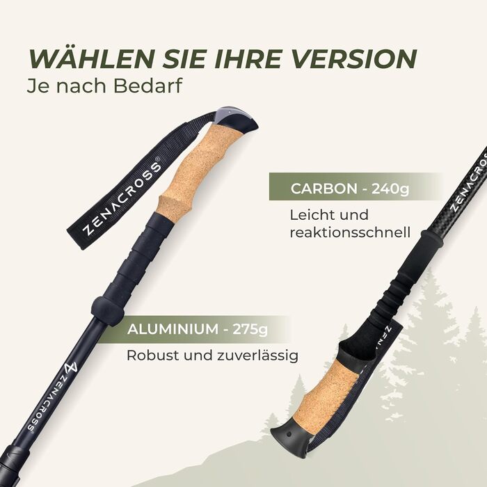 Телескопічні палиці для скандинавської ходьби та трекінгу Nordic Walking, ультралегкі, з натуральними корковими ручками, алюміній