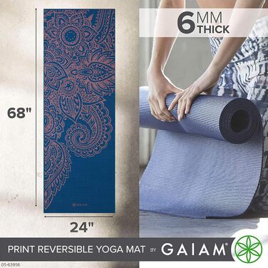 Килимок для йоги Gaiam Premium 6 мм - двосторонній, товстий, нековзний, для йоги, пілатесу та вправ на підлозі (172,7 x 61 x 6 мм)