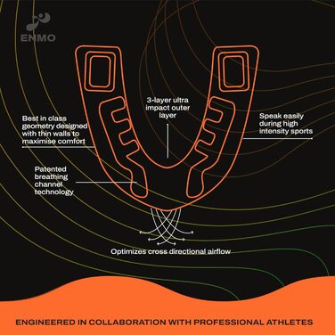 Захисний капу для спорту Enmo Maxilla Pro: для дорослих та дітей (10+), з кейсом. Підходить для регбі, боксу, хокею та контактних видів спорту. Капа з технологією Boil & Bite, тришарова, з каналом для дихання. Білий/синій (Радіо Чорний/Червоний)