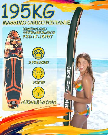 Надувний SUP-борд H2OSUP Stand Up Paddling Board - широка дошка для паділбордингу з преміум аксесуарами, стабільний надувний SUP для будь-якого рівня (зелений)