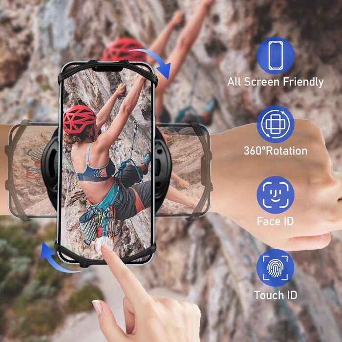 HLOMOM Спортивний браслет для телефону, 360° обертовий, знімний, для бігу, сумісний з iPhone 16/15/14/13/12/Pro/Pro Max/XS/XR/X/8/7/6/Plus та іншими смартфонами 4,5-7 дюймів, синій