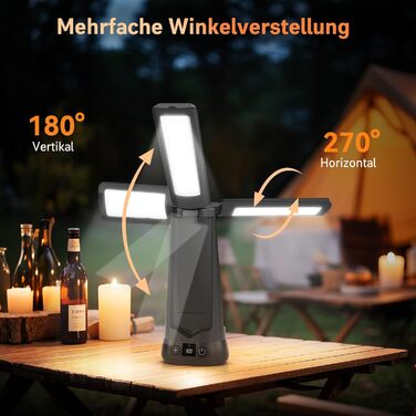 Портативна LED кемпінгова лампа на акумуляторі 15000mAh з телескопічним штативом, 5500LM, IP65, вологостійка, для кемпінгу, подорожей, будівництва та надзвичайних ситуацій (чорна)