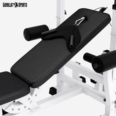 GORILLA SPORTS універсальна лава для штанги та гантелей, біло-чорна, сертифікат RheinlandTÜV
