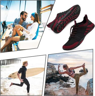 Водні черевики WateLves для чоловіків та жінок, шкарпетки для плавання, аквашузи для серфінгу, дайвінгу, фітнесу, чорний/червоний, 43 EU